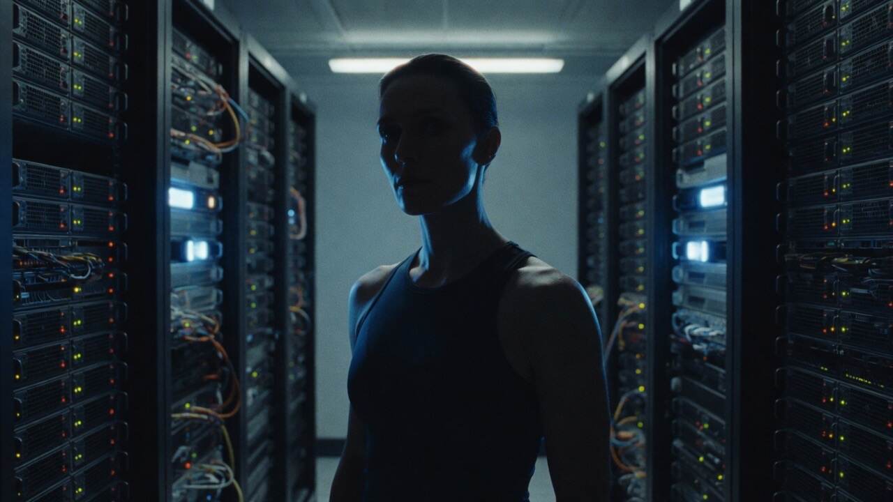Ledger, the coach, standing between server racks